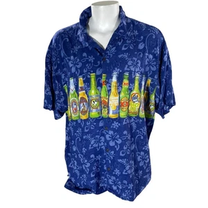 Big Dogs Hawaiian Aloha Shirt 3X Beer Bottles Floral Flower Silhouettes Blue - Picture 1 of 8