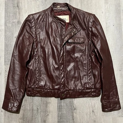 Chaqueta de Cuero Wilsons Años 80 Café Racer Moto Rojo Sangre de Buey Talla 42 Foto 1 de 4