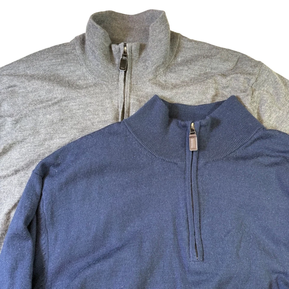 JOS. A. BANK Traveler Bundle of 2 Merino Wool 1/4 Zip Sweaters Navy Gray Sz XXL - Image 1 of 4