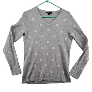 Tommy Hilfiger Sweater Women's Long Sleeve V-Neck Polka Dot Gray Medium - Picture 1 of 12