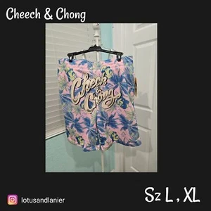 Cheech & Chong Unisex Pink/ Blue Tropical Basketball Shorts Sz L and XL - Picture 1 of 6