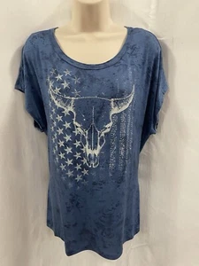Size XL Vocal Crackle Printed Bullhead With Flag Embellished Top - Picture 1 of 7