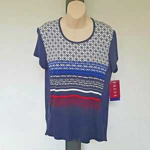 'EQUUS' BNWT SIZE '10' BLUE, RED & WHITE SHORT SLEEVE SIDE BUTTON DETAIL TOP - Picture 1 of 7