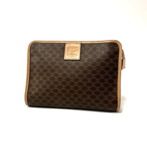 CELINE Macadam Clutch Bag Small PVC Leather Brown Authentic Rank A #419 - Picture 1 of 21