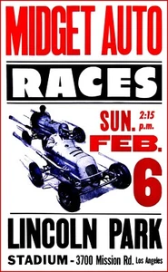 1946 Lincoln Park Speedway - Los Angeles California -  Midget Auto Racing Poster - Picture 1 of 2