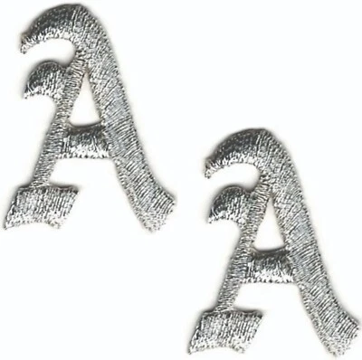 Silver Old English Letter A Patch Embroidered Cut out Iron on (1 1/8") Lot of 2 - Image 1 of 2