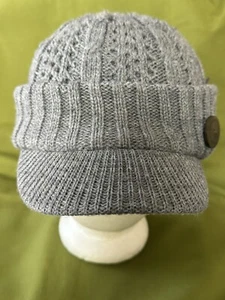 NEW WOMENS HEATHER GRAY IRISH FISHERMAN CABLE KNIT SCALA HANDMADE BEANIE W/BILL - Picture 1 of 6