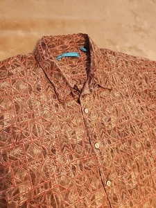 PRISTINE Tori Richard mens button shirt LARGE Brown Red short sleeve - Picture 1 of 5