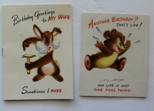 2 Vintage MCM Anthropomorphic Bunny Bear Hallmark Hall Bros Birthday Cards - Picture 1 of 8