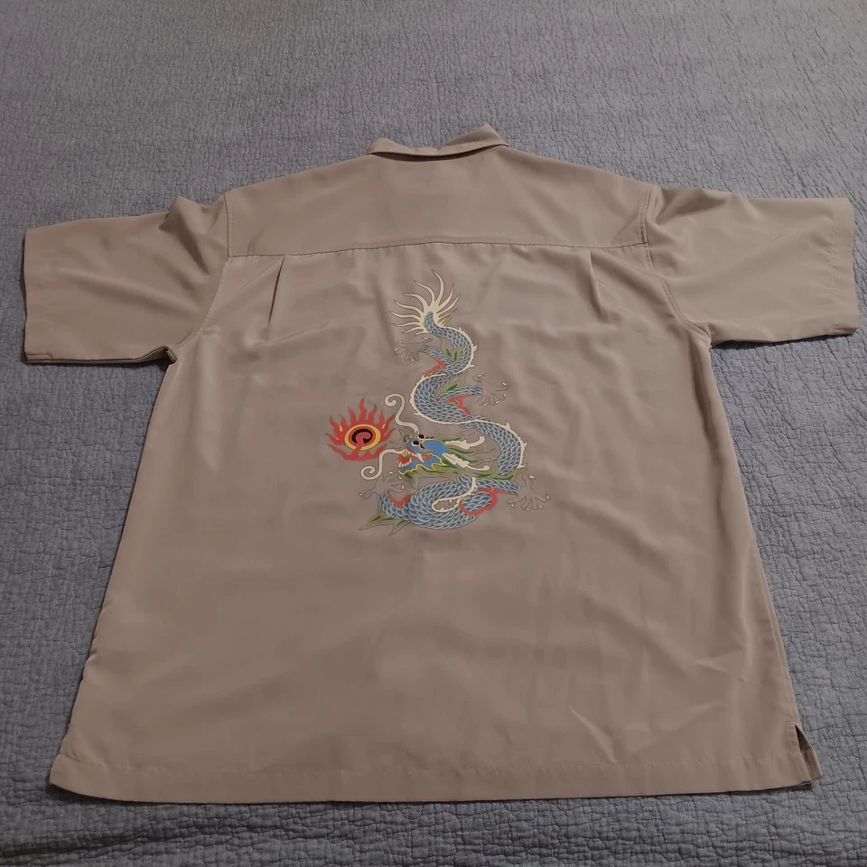 VTG Eighty Eight Dragon Embroidered Bowling Button Up Shirt XL Beige Hong Kong - Image 1 of 4