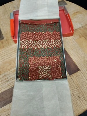 Vintage Embroidered Silk Handkerchief With Brass Accents In Original Box Paris  - Image 1 of 4