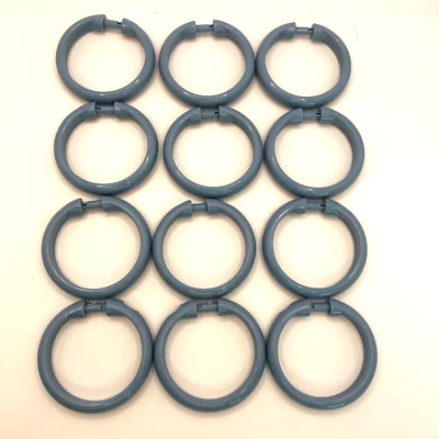 Anéis de cortina de chuveiro de plástico ganchos azul oceano conjunto de 12 - Imagem 1 de 4