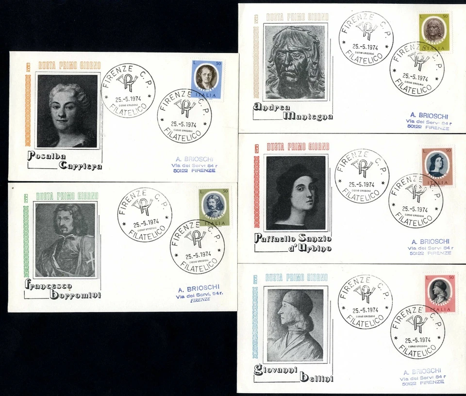 ITALIA 1974 - 5 FDC RODIA - Uomini illustri 2ª emissione - busta primo giorno - Immagine 1 di 1