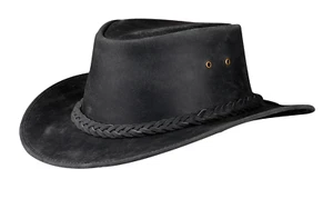 Men and Women Black Genuine Leather Cowboy Western Hat - Picture 1 of 5