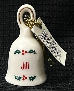 JILL    Personalized Holly Berries White Porcelain Bell   1.75”x1”  GANZ  NWT - Picture 1 of 3