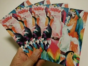 4 Cards Hallmark Heartline BLANK CARDS Birds Parrots Toucans Cockatoos Colorful - Picture 1 of 5