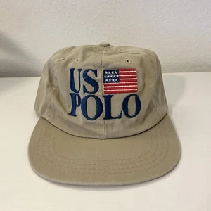 Vtg 90s Polo Ralph Lauren Hat US Flag Big Spell Out Khaki USA See Photos - Picture 1 of 10