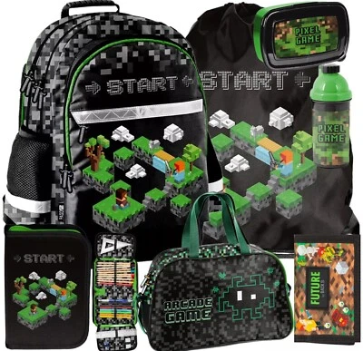 7 tlg Minecraft Games Pixel Schultrolley Ranzen Schulranzen rucksack Federmappe - Bild 1 von 4
