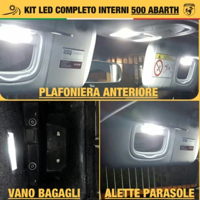 500 ABARTH KIT FULL LED INTERNI PLAFONIERA CORTESIA BAGAGLIAIO ALETTE PARASOLE - Immagine 1 di 2