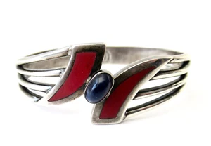 Pulsera Brazalete Plata 925, Lapislázuli Azul y Jaspe Rojo, Sello, Único - Imagen 1 de 5