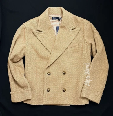 Nuevo con etiquetas Abrigo Polo Ralph Lauren Mezcla de Lana Calce Cuadrado Tostado Espiga Talla-L Foto 1 de 4