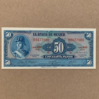 🇲🇽 Billete de 50 Pesos de México 1972 aUNC Moneda Mexicana Billete Americano BC Foto 1 de 4