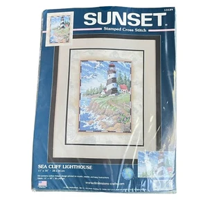Dimensions Sunset Cross Stitch Sea Cliff Lighthouse Seagulls Kit 13129 11x14 - Bild 1 von 7