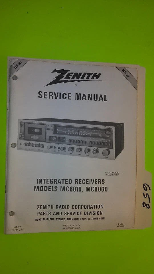 Zenith mc6010 mc6060 service manual original repair book stereo tape deck player - Image 1 of 1