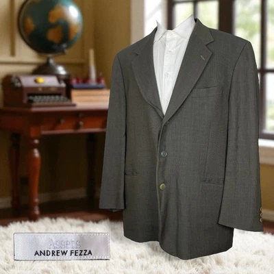Andrew Fezza Sport Coat Mens 46R Olive Green Textured Wool Three Buttons - Image 1 of 4