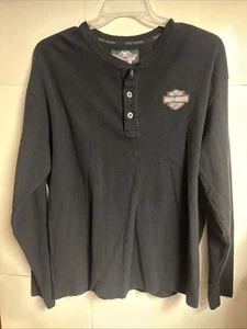 Harley Davidson HD Casual Black Long Sleeve Henley Style Shirt Size L - Picture 1 of 5