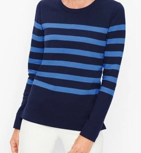 NWT Talbots Sweatshirt Womens PL Large Blue Striped Long Sleeve Pullover Preppy - Picture 1 of 6