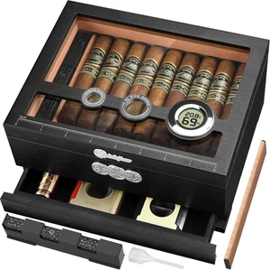 Estuche Humidor para Puros, Tapa de Vidrio Humidor de Puros de Escritorio Regalos para Hombres con Cigar Ac - Imagen 1 de 11