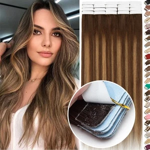 Tape In / On Hair Extensions 100% Remy Echthaar Haarverlängerung Tape-Hair Glatt - Bild 1 von 47