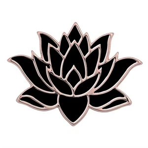 Spilla e spilla loto smaltato bianco carino colore oro 10 carati (oro rosa nero) - Foto 1 di 4