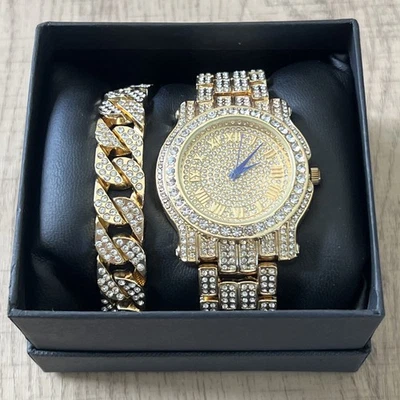 Juego de 2 piezas de reloj y pulsera de lujo con colgante Bling Bling L0504 Foto 1 de 3
