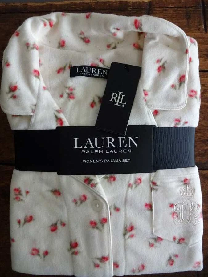 JUEGO DE 2 PIEZAS PIJAMAS DE LANA FLORAL Rosebud rosa crema ralph lauren para mujer Foto 1 de 1