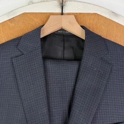 Michael Kors Suit Mens 38R Gray Windowpane 2 Button 100% Wool Pants 32x39 Flat - Image 1 of 4
