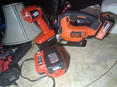 BlackDecker 20v Jig Saw, 24v Flashlight,24v Battery,18v Battery,9.6v-24v Charger - Image 1 of 4