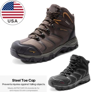 Men's Work Boots Waterproof Safety Boots Steel Toe Construction Boots Anti-slip - Picture 1 of 18