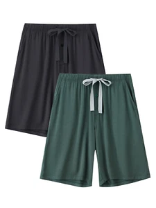 Men’s Pajama Bamboo Shorts Soft Sleep Shorts Comfy Lounge Pants with Pockets - Picture 1 of 12