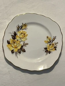 VINTAGE COLCLOUGH SQUARE WHITE BUTTER/SIDE PLATE WITH YELLOW ROSES/BROWN LEAVES - Picture 1 of 6