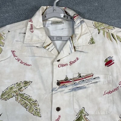 LL Bean гавайская рубашка мужчин большой высокий лагерь петля воротник лодке моллюск омар AOP - Изображение 1 из 4