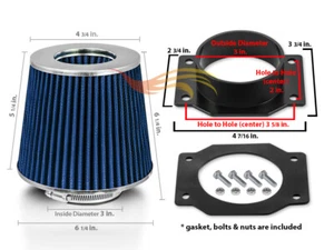 AIR INTAKE Adapter + BLUE Cone Dry Filter For Nissan 87-99 Maxima 300ZX 3.0L - Picture 1 of 2