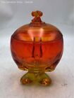 Vintage Orange Yellow Art Decorative Glass Covered Candy Dish With Lid