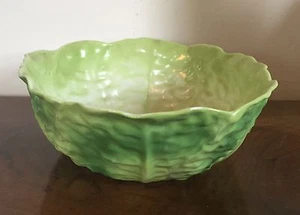 Large Vintage Porcelain Green Cabbage Lettuce Leaf Salad Serving Vegetable Bowl - Picture 1 of 12