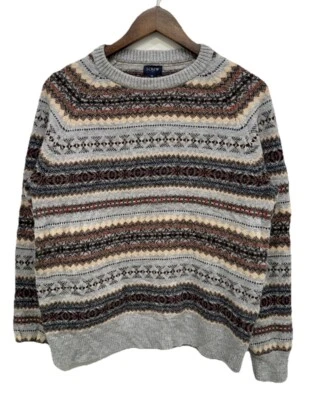 Suéter J Crew Fair Isle AC310 cinza urze mistura de lã masculino médio - Imagem 1 de 4