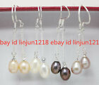 7-8Mm 4Pairs Real White Pink Lavender Black Real Pearl Earring 925 Silver Hook