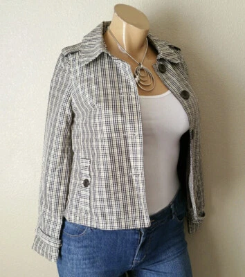 Chaqueta para mujer Merona talla pequeña marrón verde a cuadros abotonada Foto 1 de 4