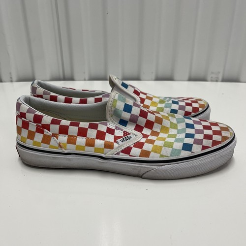 Sneaker VANS a scacchiera slip on arcobaleno vera tela bianca BAMBINI 6 5