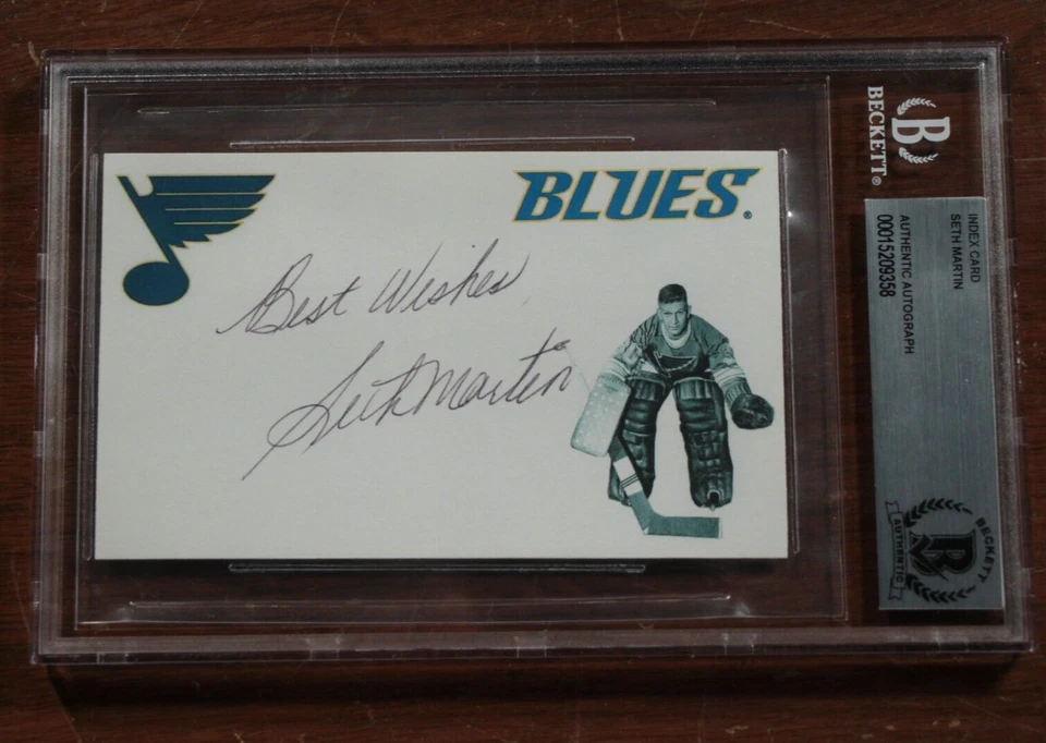 Tarjeta firmada por St. Louis Blues Seth Martin autografiada tarjeta índice hockey primer portero Foto 1 de 3